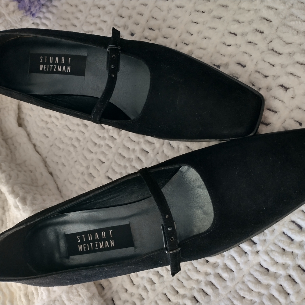 NWOT Stuart Weitzman Black Mary Jane Style With Heel. Made In Spain